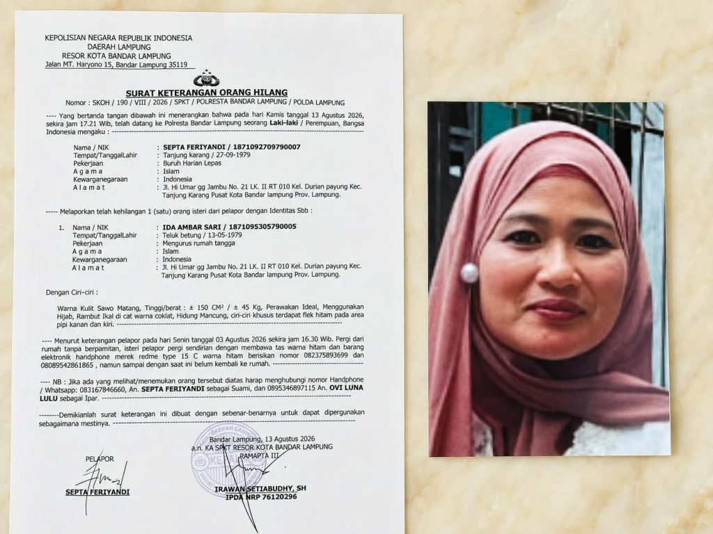 Ida Ambar Sari Dilaporkan Hilang, Ini Ciri-ciri dan Kontak yang Bisa Dihubungi
