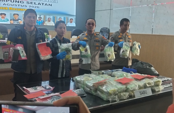 Jaringan Narkoba Dibongkar, Polres Lampung Selatan Sita 42.861 Gram Sabu