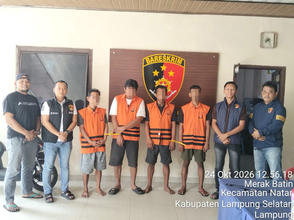Diduga Berulang Kali Curi Ban Sejak 2025, Empat Pria Diamankan Polsek Natar